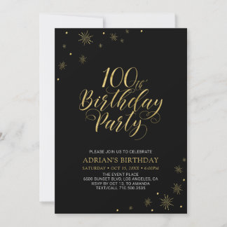 Gold und Schwarz | Modern Chic 100. Geburtstagspar Einladung