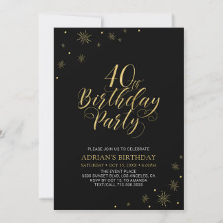 Gold und Schwarz | Modern Chic 40. Geburtstags-Par Einladung