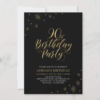 Gold und Schwarz | Modern Chic 90. Geburtstagspart Einladung