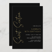 Gold und Schwarz | Modern Sleek Sweet 16 Birthday Einladung (Vorne/Hinten)