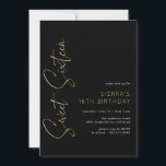 Gold und Schwarz | Modern Sleek Sweet 16 Birthday Einladung<br><div class="desc">Luxe und moderne,  süße 16 Einladungen mit einem asymmetrischen Design. Schwarz-Weiß mit Imitaten goldenen Akzenten. Bitte beachten Sie: Der Goldene Effekt wird durch eine qualitativ hochwertige Grafik repliziert. Es wird keine echte Folie verwendet.</div>