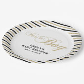 Gold und Schwarz | Moderne Babydusche Party Plättc Pappteller (Schrägansicht)