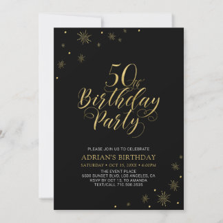 Gold und Schwarz | Moderne Chic 50. Geburtstagspar Einladung