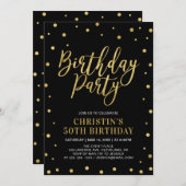 Gold und Schwarz | Moderne Erwachsene 50. Geburtst Einladung (Vorne/Hinten)