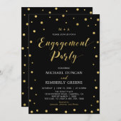 Gold und Schwarz | Moderne Konfetti-Engagement-Par Einladung (Vorne/Hinten)