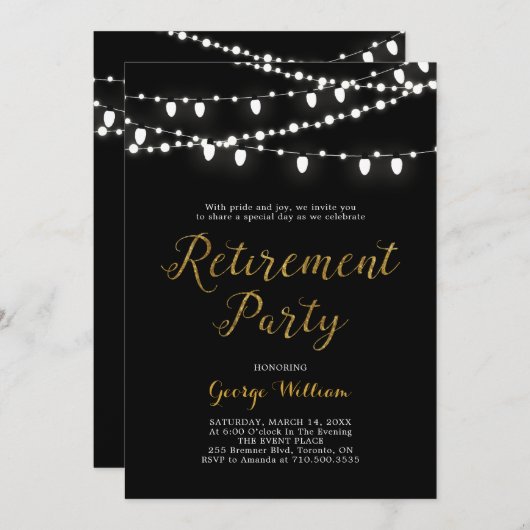 Gold und Schwarz | Moderne Party Einladung für Alt (Vorne/Hinten)