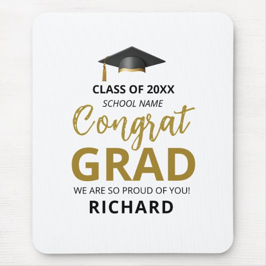 Gold und Schwarz | Modernes Abschluss-Geschenk Mousepad (Vorne)