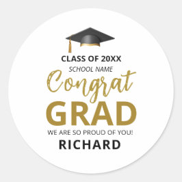 Gold und Schwarz | Modernes Abschluss-Geschenk Runder Aufkleber