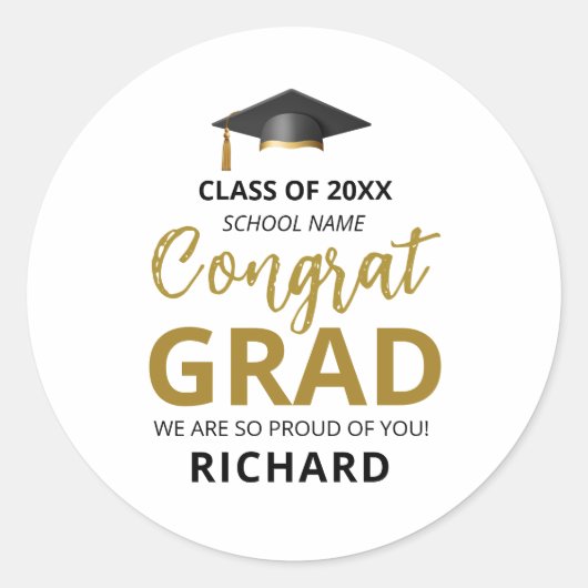 Gold und Schwarz | Modernes Abschluss-Geschenk Runder Aufkleber (Vorderseite)