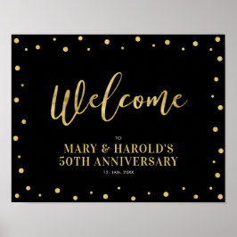 Gold und Schwarz | Modernes Confetti Welcome Party Poster