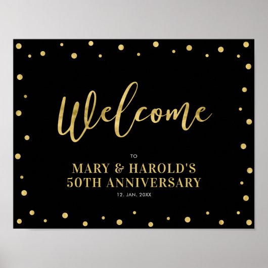 Gold und Schwarz | Modernes Confetti Welcome Party Poster (Vorne)
