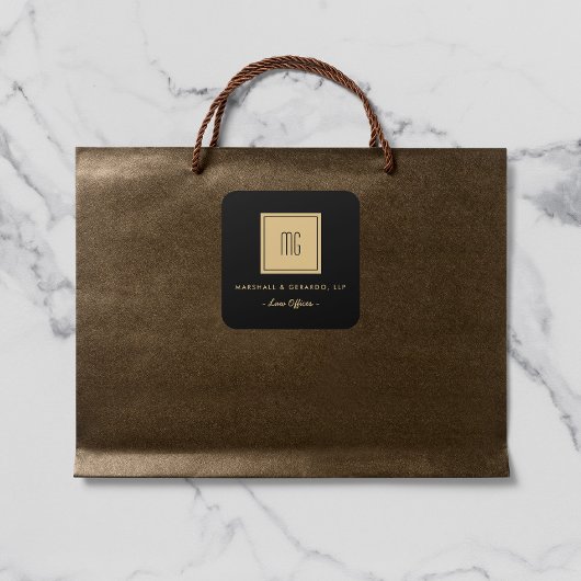 Gold- und Schwarz-Monogram-Business-Aufkleber Quadratischer Aufkleber