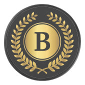 Gold und Schwarz Monogram mit Laurel Wreath Eishockey Puck (Vorderseite)