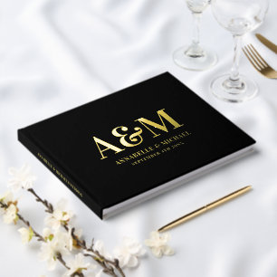 GOLD UND SCHWARZ-MONOGRAMM MINIMALISTISCHE WEICHUN GÄSTEBUCH