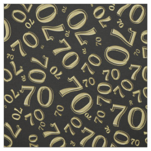 Gold und Schwarz Nummer 70 Typografisches Muster Stoff