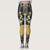 Gold und schwarz-orientalisch-japanischer Kimono F Leggings (Vorderseite)