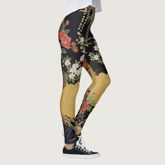 Gold und schwarz-orientalisch-japanischer Kimono F Leggings (Rechts)