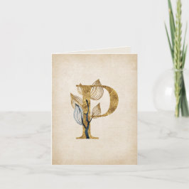 Gold- und Schwarz-P-Monogramm mit Blättern