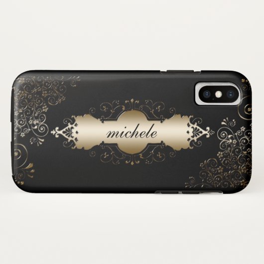 Gold und Schwarz Personalisiert Case-Mate iPhone Hülle (Rückseite (Horizontal))