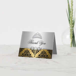 Gold- und Schwarz-Prinzessinnen-Diadem-Dankeskarte Dankeskarte