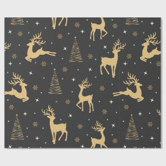 Gold- und Schwarz-Rentier-Weihnachtsmuster  Geschenkpapier