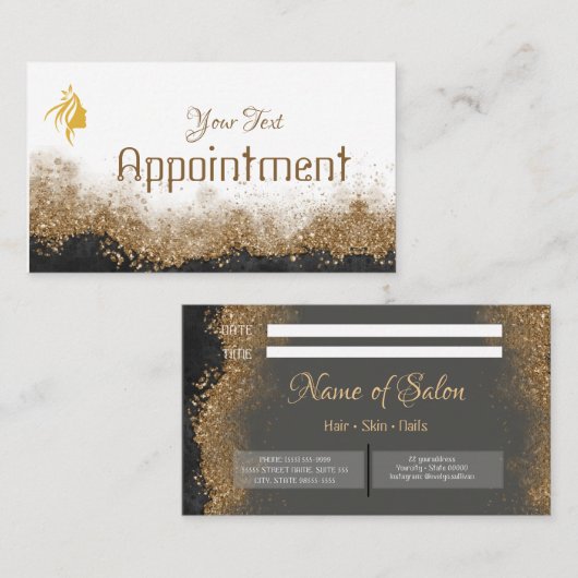 Gold und Schwarz Salon Terminkarte (Vorne/Hinten)