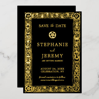 Gold und Schwarz Save the Date Folieneinladung