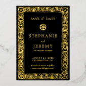 Gold und Schwarz Save the Date Folieneinladung (Vorderseite)