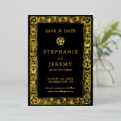 Gold und Schwarz Save the Date Folieneinladung (Stehend vorne)