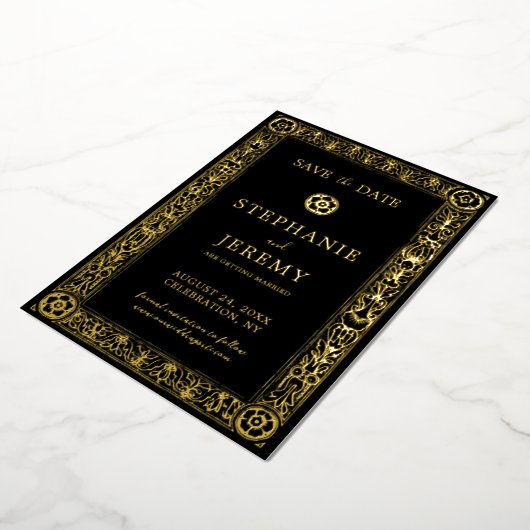 Gold und Schwarz Save the Date Folieneinladung (Gedreht)
