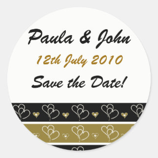 Gold- und Schwarz-Save the Date-Hochzeitsticker Runder Aufkleber