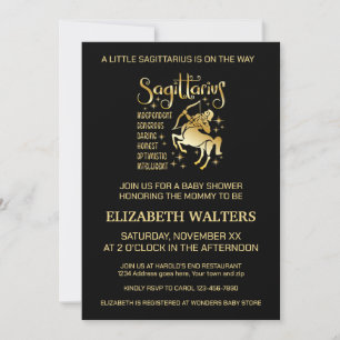 Gold und Schwarz Schütze Zodiac Baby Shower Einladung