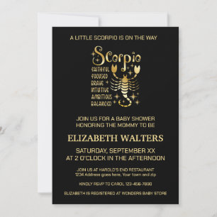 Gold und Schwarz Skorpion Zodiac Baby Shower Einladung