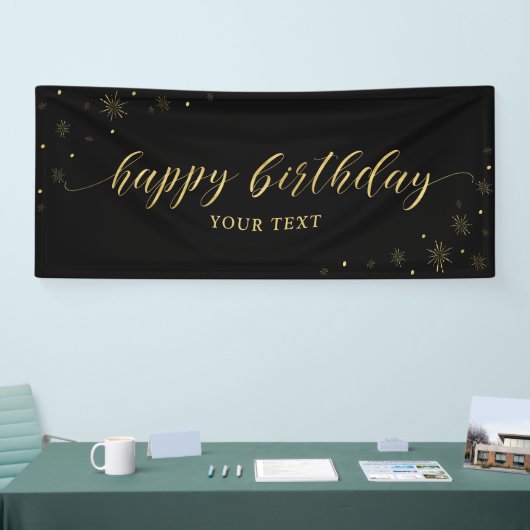 Gold und Schwarz | Sparkle Happy Birthday Party Ba Banner (Messe)