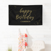 Gold und Schwarz | Sparkle Happy Birthday Party Ba Banner (Insitu)