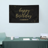 Gold und Schwarz | Sparkle Happy Birthday Party Ba Banner (Messeveranstaltung)
