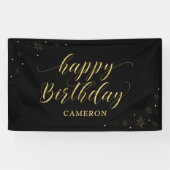 Gold und Schwarz | Sparkle Happy Birthday Party Ba Banner (Horizontal)