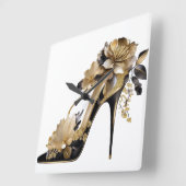 GOLD UND SCHWARZ STILETTO HEELSE MIT BLUME QUADRATISCHE WANDUHR (Winkel)