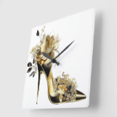 GOLD UND SCHWARZ STILETTO HEELSE MIT BLUME QUADRATISCHE WANDUHR (Winkel)