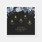 Gold und Schwarz | String Lights Floral Birthday P Serviette (Vorderseite)