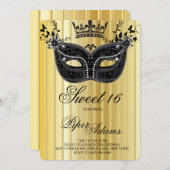 Gold und Schwarz Sweet 16 Masquerade Einladung (Vorne/Hinten)