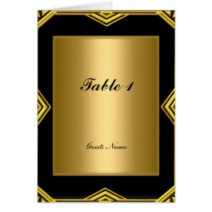 Gold- und Schwarz-Tisch-Platzierungskarte und Menü