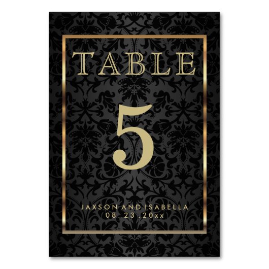 Gold und Schwarz - Tischkarte Tischnummer (Vorderseite)