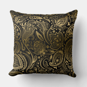 Gold und Schwarz Vintage Blütenpaisley Kissen