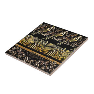 Gold- und Schwarz Vögel Fisch Schmetterling Kunst Fliese