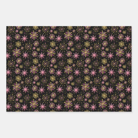 Gold- und Schwarz-Winter-Schneeflocken Geschenkpapier Set (Vorderseite 3)