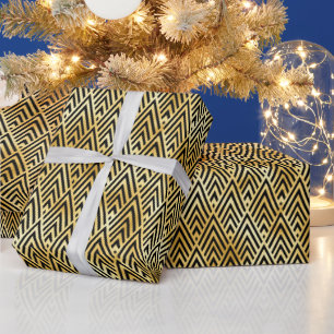 Gold- und Schwarzdiamant-Art-Deco-Muster Geschenkpapier