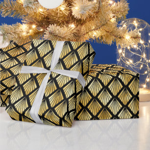 Gold- und Schwarzdiamant-Art-Deco-Muster Geschenkpapier