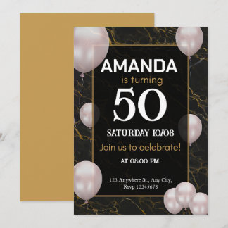 Gold und schwarze 50. Geburtstagsparty Einladung