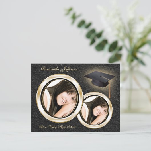 Gold und schwarze Abschluss-Mitteilung Einladung (Stehend Vorderseite)